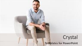  Presentation with horizontal stripe - Colorful PPT theme enhanced with caucasian guy wearing stylish formal backdrop and a coral colored foreground