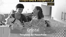  Presentation with woman rights - Presentation enhanced with caucasian-happy-woman-showing-phone background and a gray colored foreground