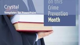  Presentation with crime prevention - Presentation consisting of caucasian-lawyer-with-gavel background and a light blue colored foreground