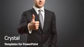  Presentation with done - Amazing presentation having caucasian male businessman shows well done standing on different backgrounds backdrop and a dark gray colored foreground