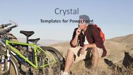  Presentation with cyclist - Beautiful slides featuring caucasian male cyclist thinking while sitting on rock against sky backdrop and a light blue colored foreground