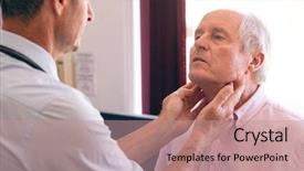 Presentation with rear view of bodyguard - Beautiful presentation theme featuring caucasian male doctor checking senior backdrop and a coral colored foreground