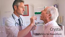  Presentation with senior smart home - Colorful presentation theme enhanced with caucasian male doctor checking senior backdrop and a coral colored foreground