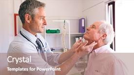  Presentation with confident - Slide deck featuring caucasian male doctor checking senior background and a coral colored foreground