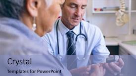  Presentation with senior smart home - Beautiful PPT theme featuring caucasian male doctor examining senior backdrop and a  colored foreground