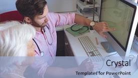  Presentation with computer room - PPT theme enhanced with caucasian male doctor showing medical background and a light blue colored foreground