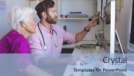  Presentation with doctor and patient medical consultation - Beautiful PPT theme featuring caucasian male doctor showing medical backdrop and a light blue colored foreground