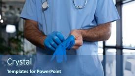  Presentation with medical worker - Cool new PPT theme with caucasian-male-doctor-standing-putting backdrop and a ocean colored foreground