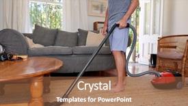  Presentation with home - Colorful PPT layouts enhanced with caucasian male doing domestic chores backdrop and a coral colored foreground