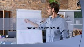  Presentation with english teacher - Presentation theme consisting of caucasian-male-english-teacher-giving background and a light blue colored foreground