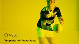  Presentation with active lifestyle - Slide deck having caucasian-male-rugby-player-catching background and a  colored foreground