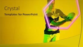  Presentation with hexagon - Slides with caucasian-male-rugby-player-catching background and a gold colored foreground