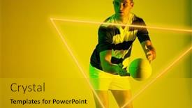  Presentation with triangle - Presentation theme with caucasian-male-rugby-player-catching background and a gold colored foreground