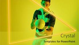  Presentation with triangle - Slide set with caucasian-male-rugby-player-catching background and a yellow colored foreground