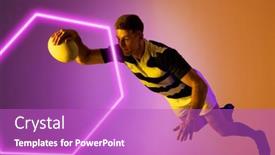  Presentation with hexagon - Slides having caucasian-male-rugby-player-jumping background and a  colored foreground