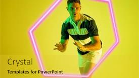  Presentation with hexagon - PPT layouts with caucasian-male-rugby-player-standing background and a yellow colored foreground