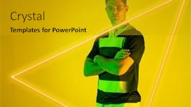  Presentation with triangle - Slide deck featuring caucasian-male-rugby-player background and a gold colored foreground