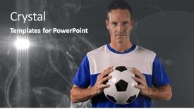  Presentation with football tournament - Theme with caucasian-male-soccer-player-holding background and a dark gray colored foreground