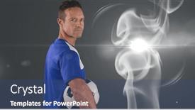  Presentation with football tournament - Theme featuring caucasian-male-soccer-player-holding background and a ocean colored foreground