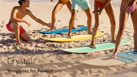  Presentation with multi ethnic group - Cool new presentation with caucasian-male-surf-instructor-kneeling backdrop and a coral colored foreground