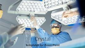  Presentation with light hospital - Slide deck with caucasian-male-surgeon-adjusting-light background and a light blue colored foreground