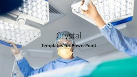  Presentation with medical teamwork - Presentation design enhanced with caucasian-male-surgeon-adjusting-lights background and a light gray colored foreground