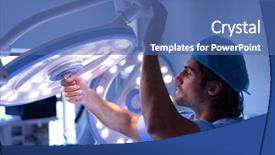  Presentation with healthcare workers - Beautiful slide set featuring caucasian male surgeon fixing surgical backdrop and a ocean colored foreground