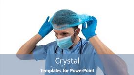  Presentation with surgical gloves - Colorful PPT theme enhanced with caucasian-male-surgeon-putting-hair backdrop and a teal colored foreground