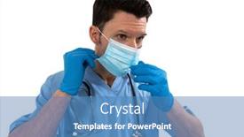  Presentation with surgical gloves - Colorful slide deck enhanced with caucasian-male-surgeon-putting-protective backdrop and a teal colored foreground