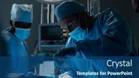  Presentation with theatre mask - Cool new slide deck with caucasian-male-surgeon-wearing-face backdrop and a ocean colored foreground