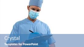  Presentation with surgical gloves - Beautiful PPT theme featuring caucasian-male-surgeon-wearing-protective backdrop and a teal colored foreground