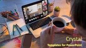  Presentation with laptop wireless - PPT theme with caucasian-male-teacher-having-coffee background and a  colored foreground