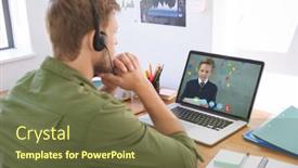  Presentation with lockdown - Presentation having caucasian-male-teacher-using-laptop background and a tawny brown colored foreground