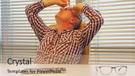  Presentation with eye drops products - Audience pleasing slide set consisting of caucasian man applying eye drops backdrop and a coral colored foreground