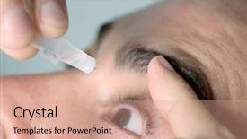  Presentation with eye - Theme having caucasian man applying eye drops background and a coral colored foreground