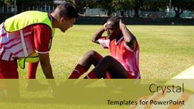  Presentation with soccer fitness - Presentation consisting of caucasian-man-assisting-african-american background and a yellow colored foreground