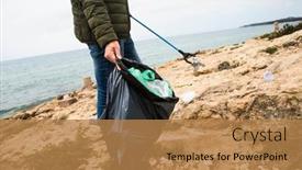  Presentation with garbage - Colorful presentation enhanced with caucasian-man-collects-garbage backdrop and a coral colored foreground