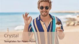  Presentation with ice cream - PPT theme enhanced with caucasian-man-eating-an-ice background and a  colored foreground