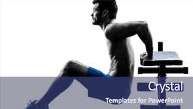  Presentation with office ergonomics man worker exercising - Beautiful slide set featuring caucasian man exercising fitness crunch backdrop and a ocean colored foreground