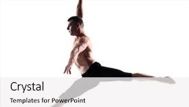  Presentation with posture - Cool new theme with caucasian man gymnastic jump posture isolated studio on white background backdrop and a white colored foreground