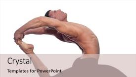  Presentation with stretching - Colorful slide deck enhanced with caucasian man gymnastic stretching acrobatics backdrop and a soft green colored foreground