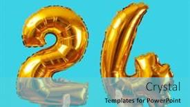  Presentation with blue balloons - PPT theme with caucasian-man-holds-some-golden background and a cyan colored foreground