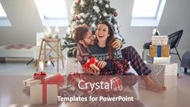  Presentation with christmas presents - Beautiful presentation theme featuring caucasian-man-hugging-gorgeous-mature backdrop and a coral colored foreground