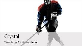  Presentation with ice hockey - Cool new slide deck with caucasian man ice hockey player backdrop and a light gray colored foreground