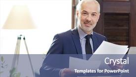  Presentation with wrinkles gray hair - Presentation theme consisting of caucasian man in business attire background and a ocean colored foreground