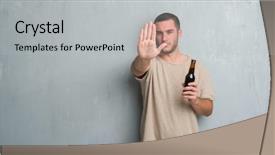  Presentation with beer bottle - Slide set enhanced with caucasian man over grey grunge background and a light gray colored foreground