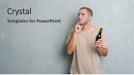  Presentation with beer bottle - Colorful PPT layouts enhanced with caucasian man over grey grunge backdrop and a light gray colored foreground