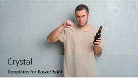  Presentation with young grey maine coon cat - PPT theme enhanced with caucasian man over grey grunge background and a light gray colored foreground