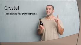  Presentation with beer bottle - Theme featuring caucasian man over grey grunge background and a light gray colored foreground