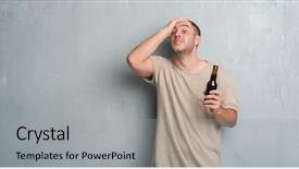  Presentation with young grey maine coon cat - PPT theme having caucasian man over grey grunge background and a light gray colored foreground